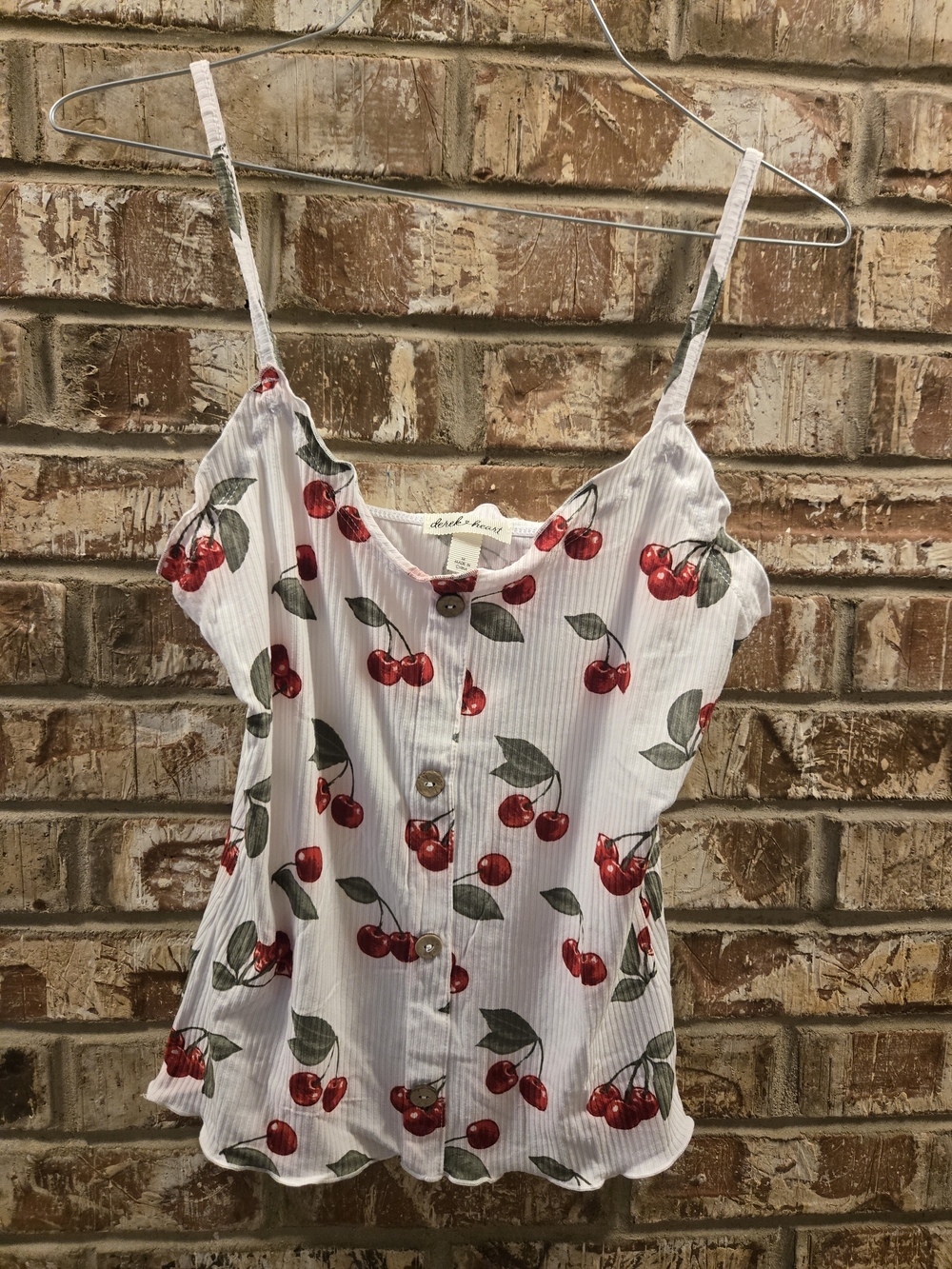 Derek Heart Women’s Medium Cherry Print Cami Tank Top Button Front Y2K NWOT